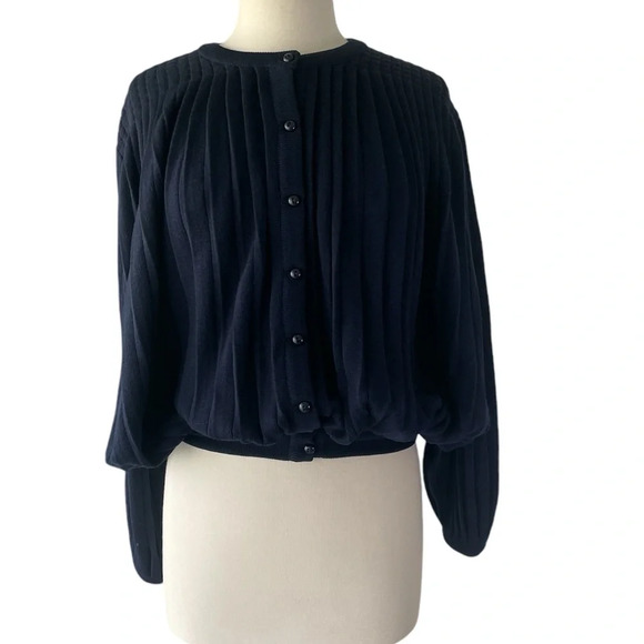 Maus & Hoffman Classic Dark Blue Puffy Sleeves Button-down Wool Cardigan L - Picture 11 of 11